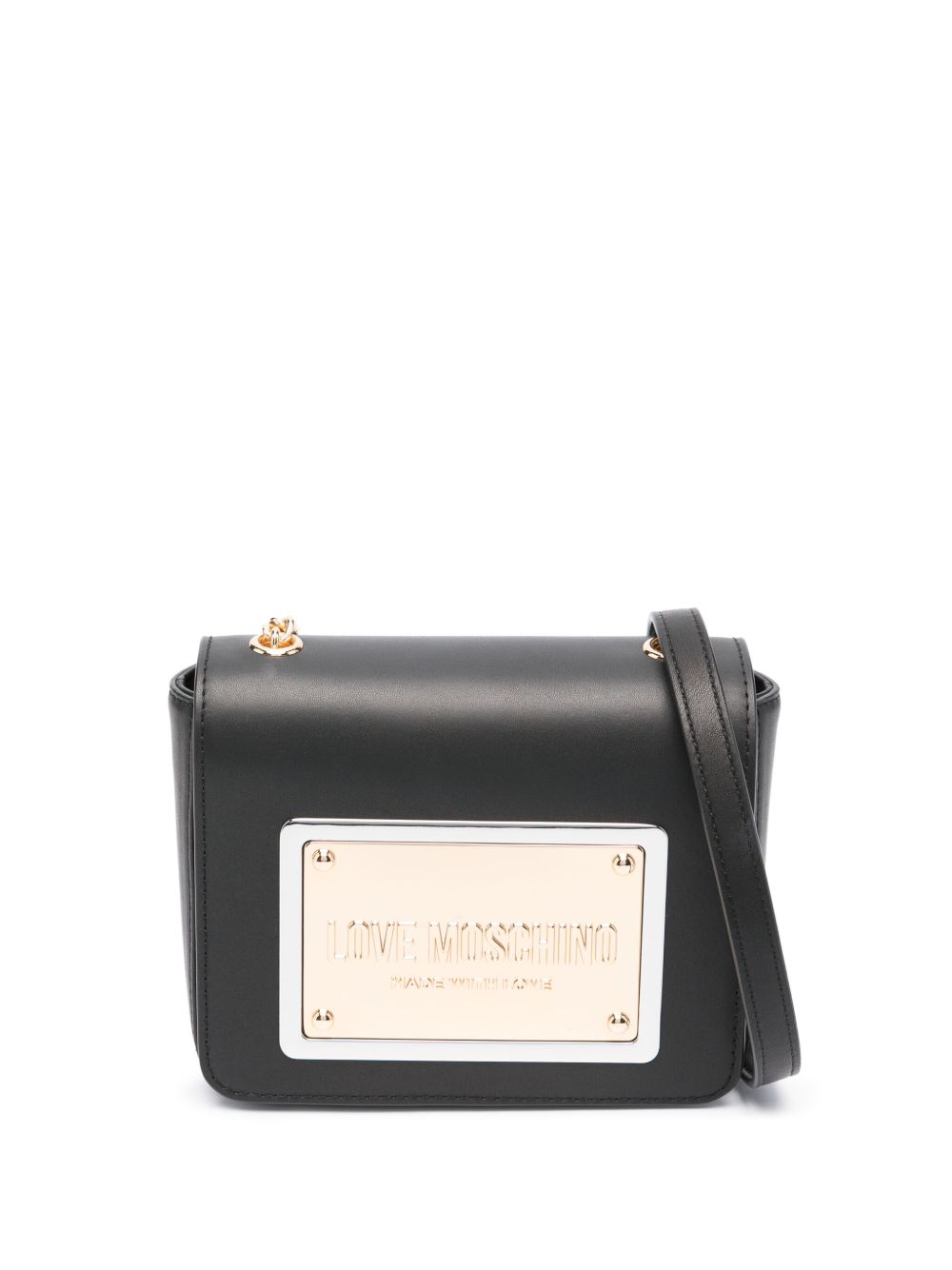 Love Moschino logo标牌皮质斜挎包 - 黑色