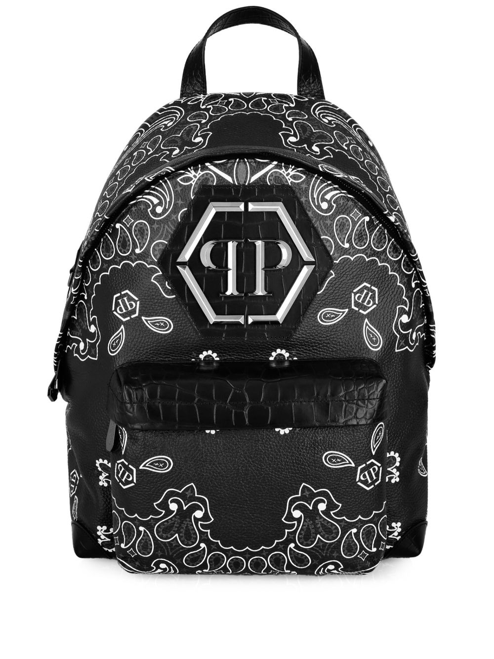 Philipp Plein logo标牌皮质双肩包 - 黑色