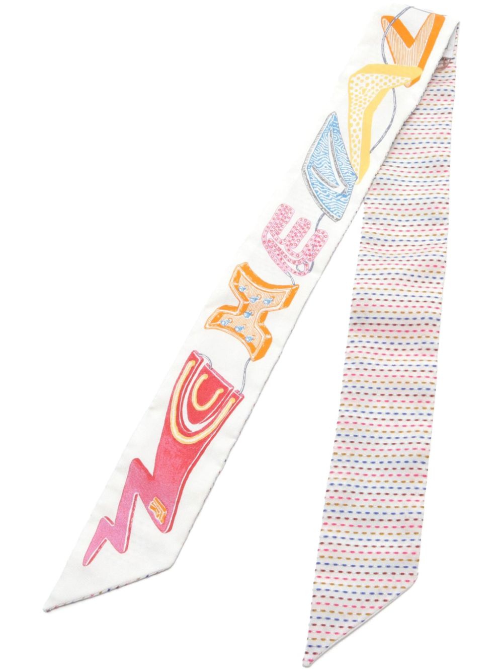 Hermès Pre-Owned Twilly Chevaloscope Neon 围巾（2020年代典藏款） - 白色