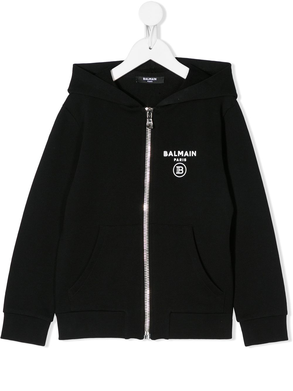 Balmain Kids 巴尔曼 logo印花拉链连帽衫 - 黑色