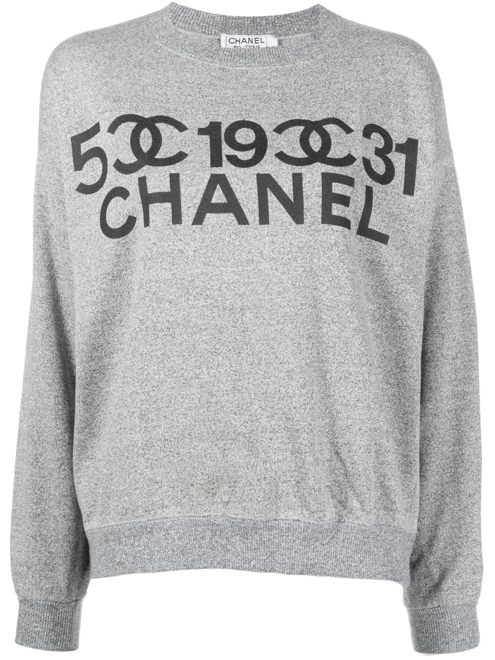 CHANEL Pre-Owned logo印花羊毛卫衣（1990-2000年代典藏款） - 灰色