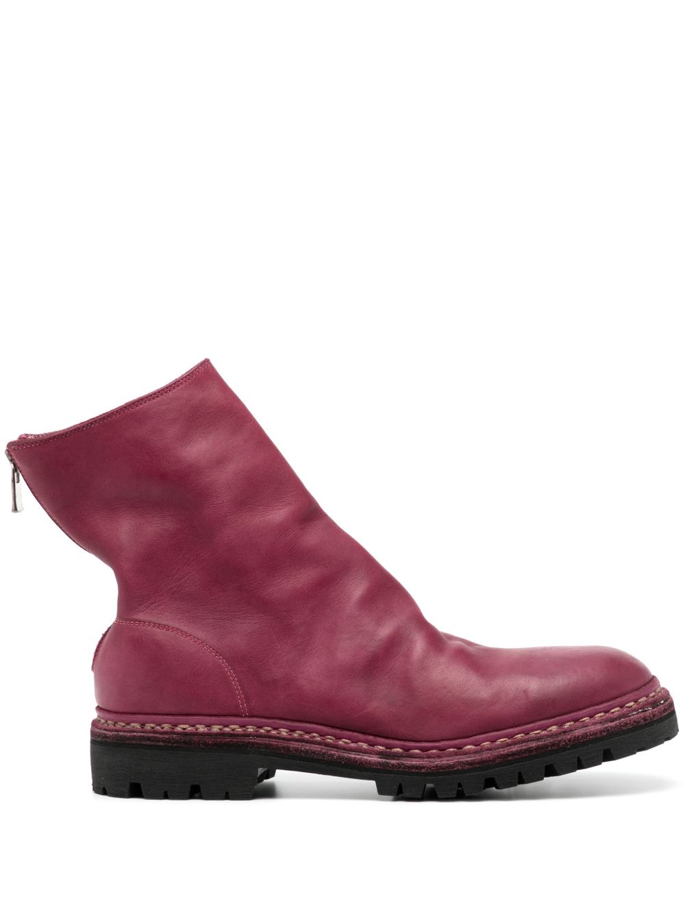 Guidi 拉链开合皮质短靴 - 粉色