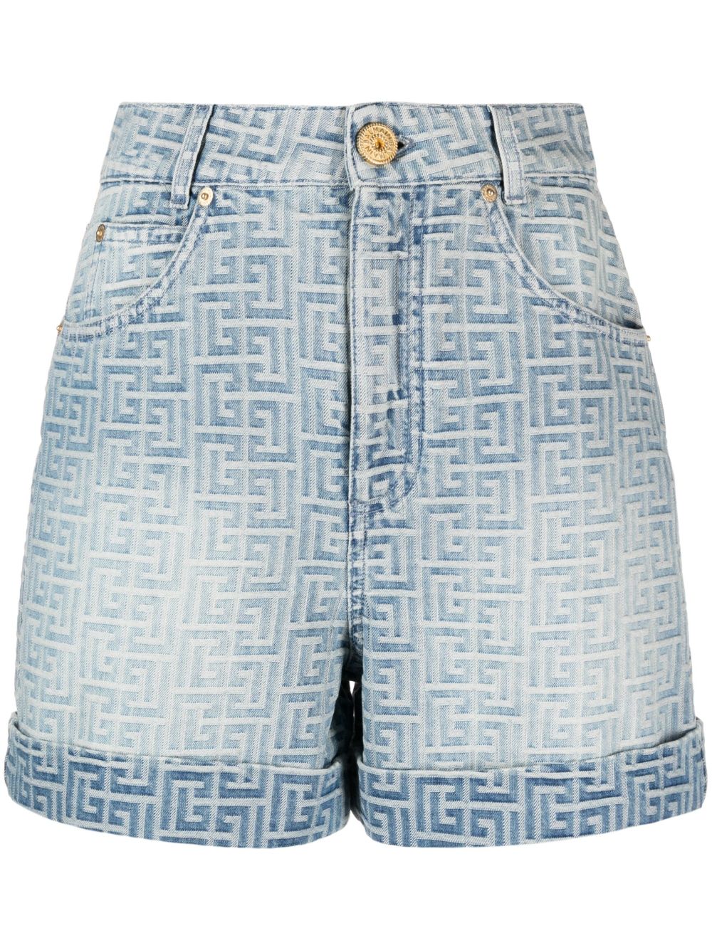 Balmain 经典logo印花棉牛仔短裤 - 蓝色