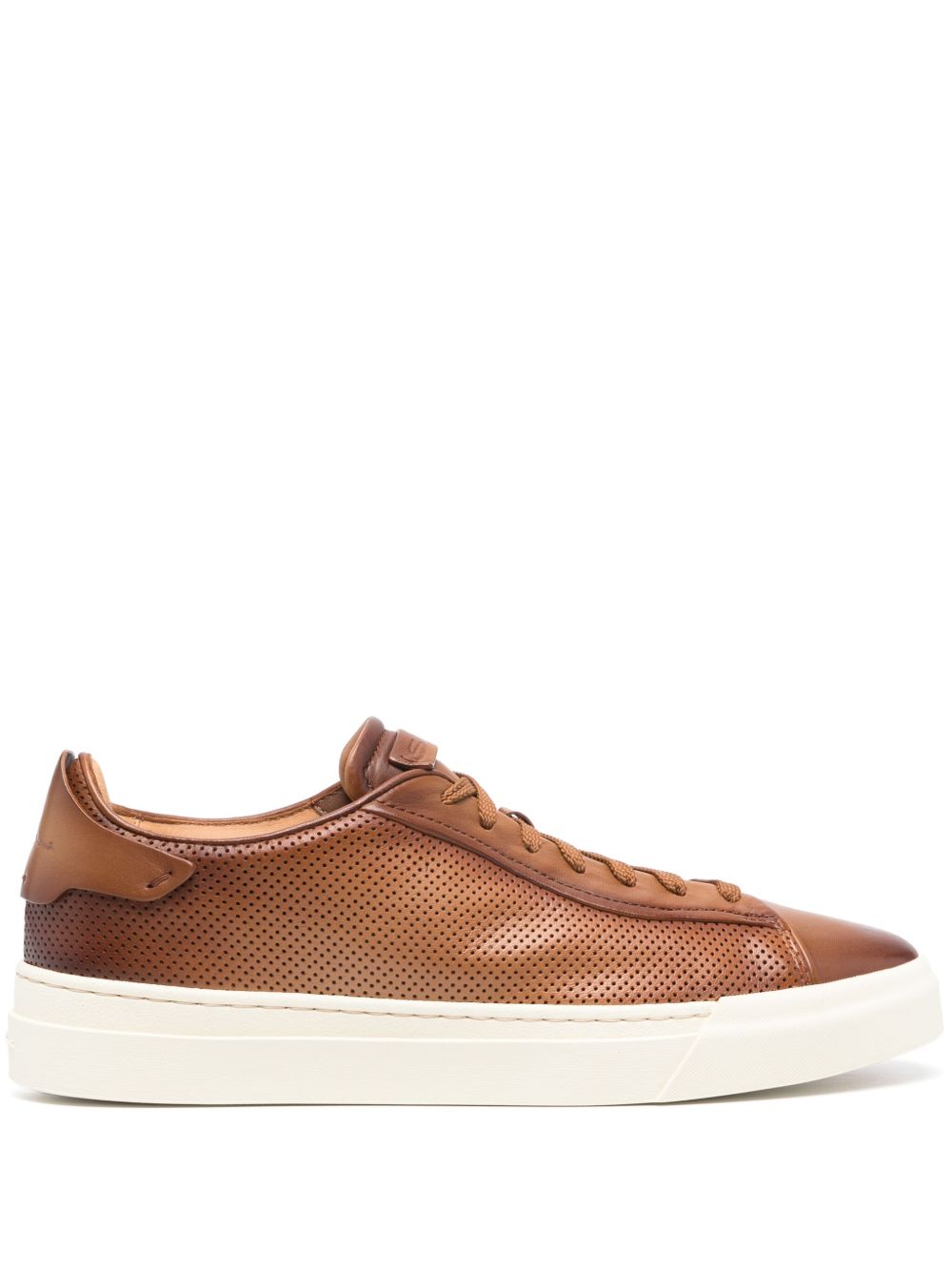 Santoni 穿孔设计皮质板鞋 - 褐色