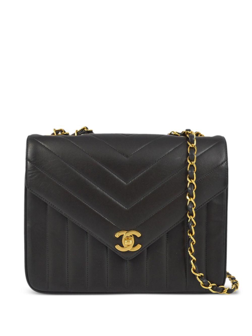 CHANEL Pre-Owned Chevron Mademoiselle Flap 单肩包（1992年典藏款） - 黑色