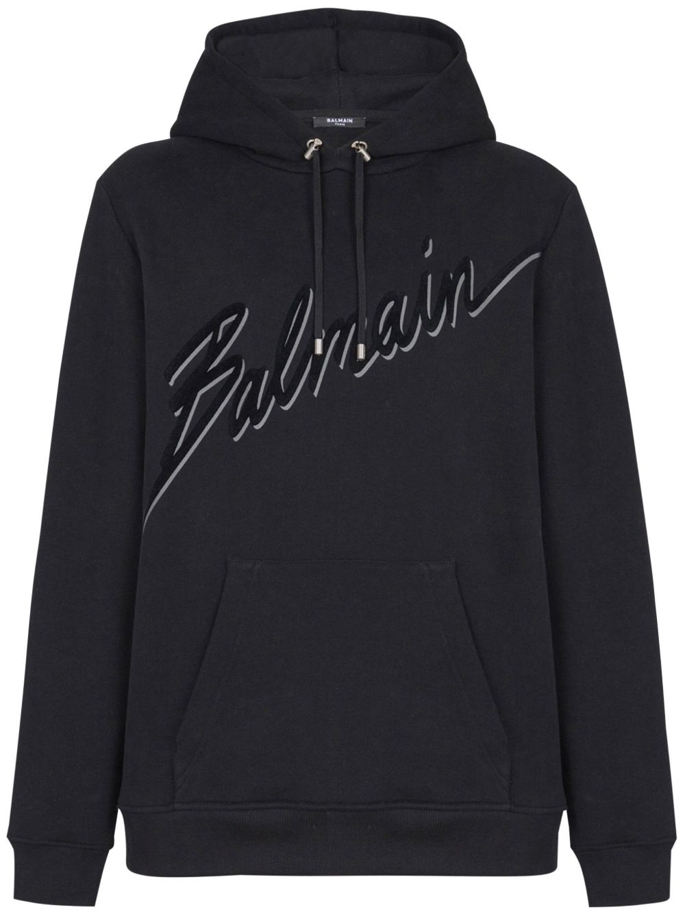 Balmain 植绒logo连帽衫 - 黑色