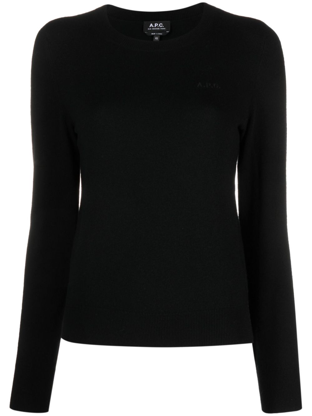 A.P.C. logo刺绣初剪羊毛毛衣 - 黑色
