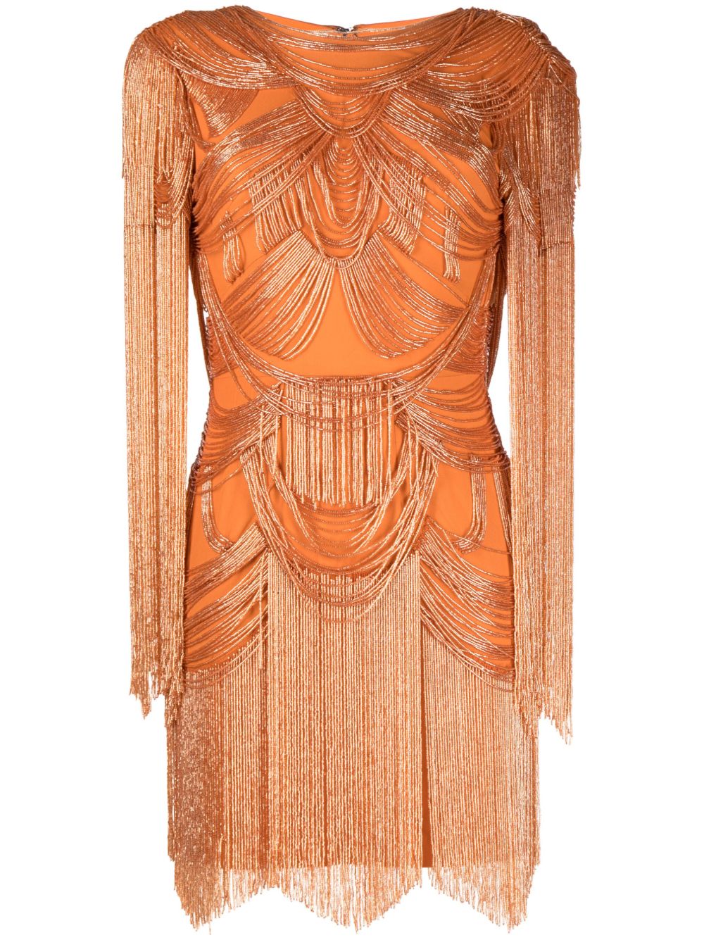 Zuhair Murad 流苏缀饰贴身迷你连衣裙 - 橘色