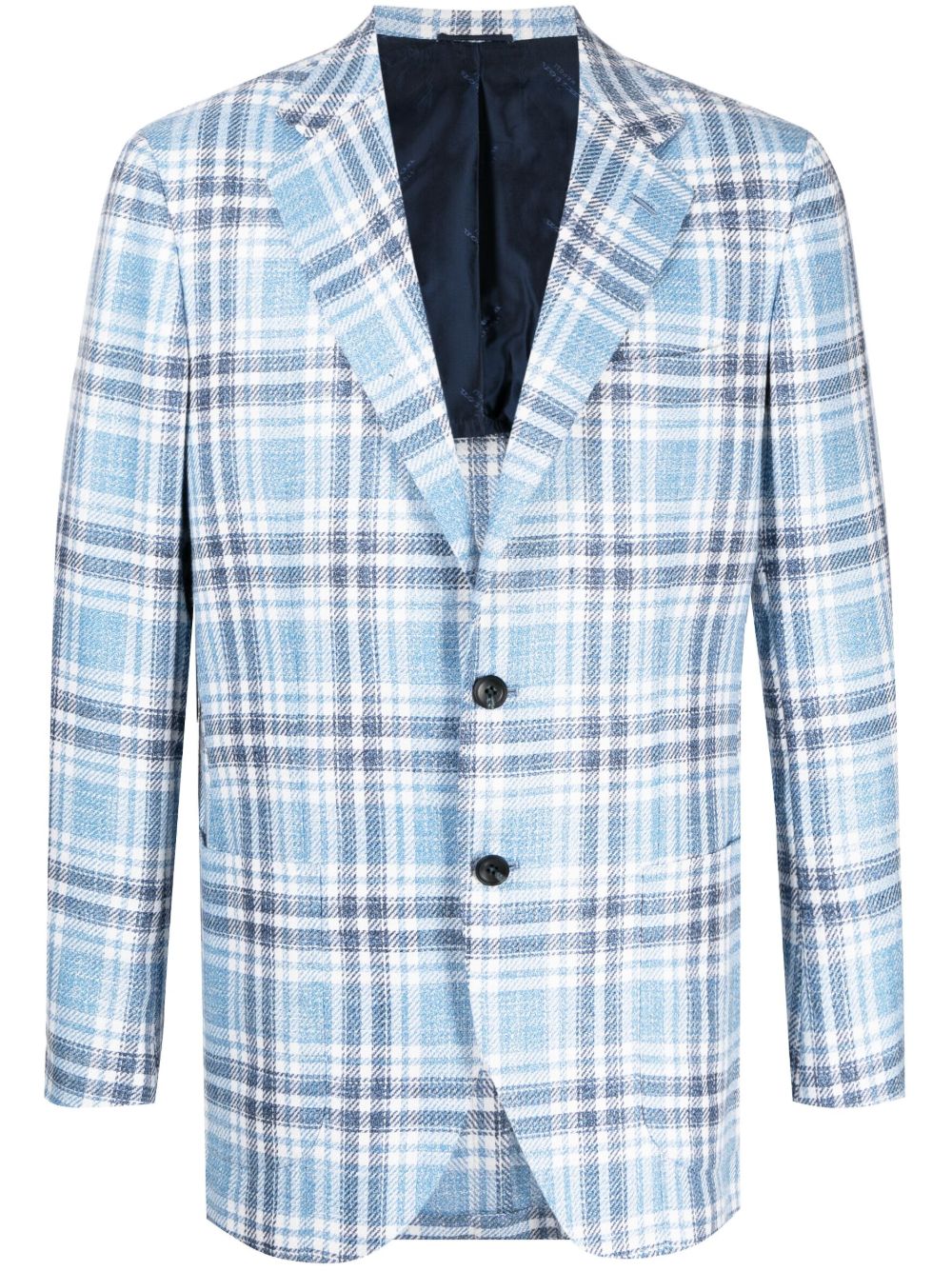 Kiton 格纹单排扣西装夹克 - 蓝色