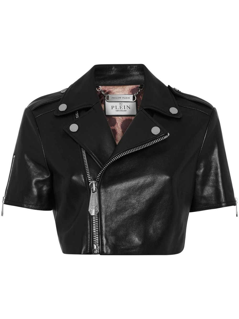 Philipp Plein 短款皮质机车夹克 - 黑色