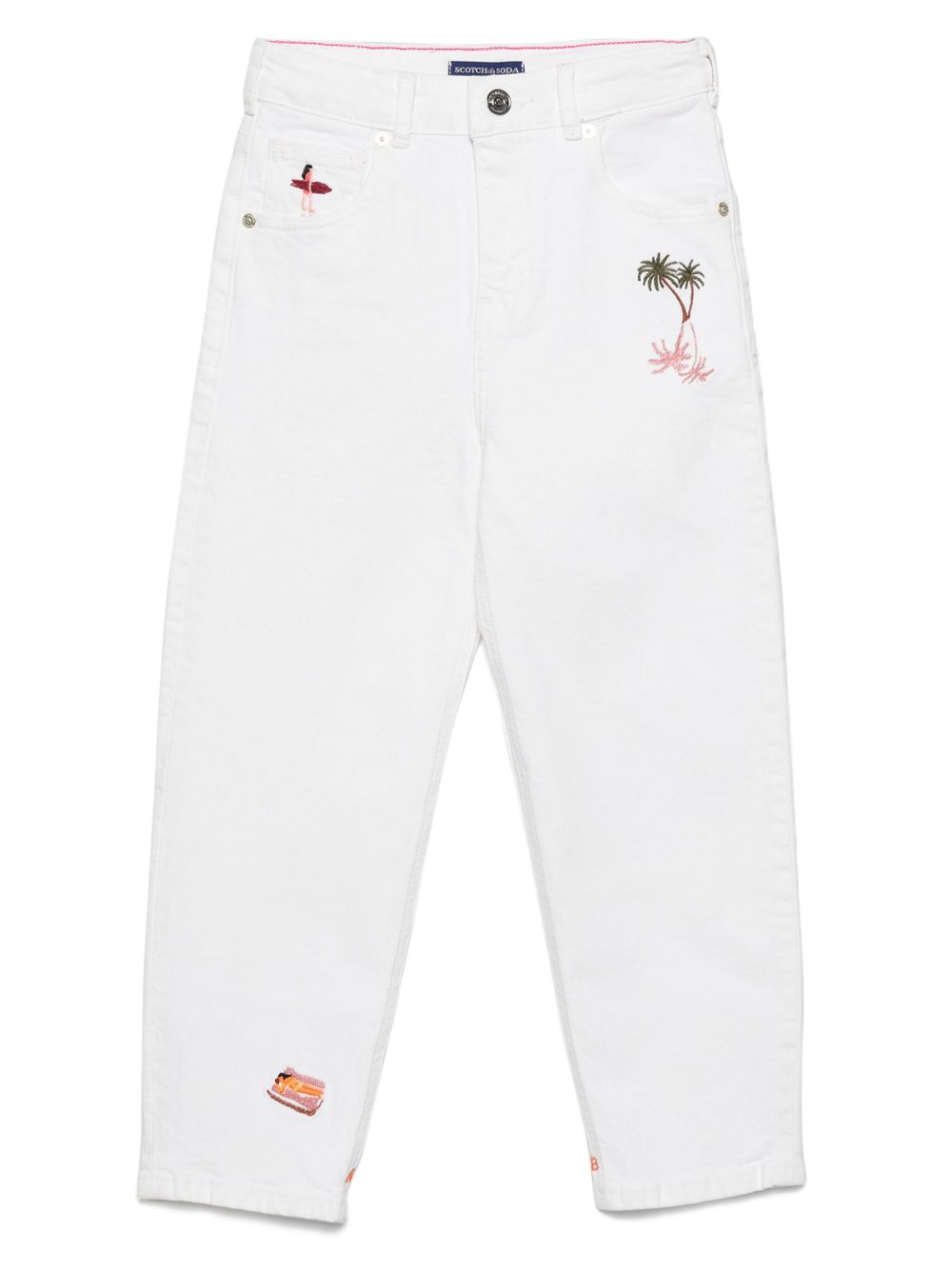 Scotch & Soda 人物刺绣锥形牛仔裤 - 白色