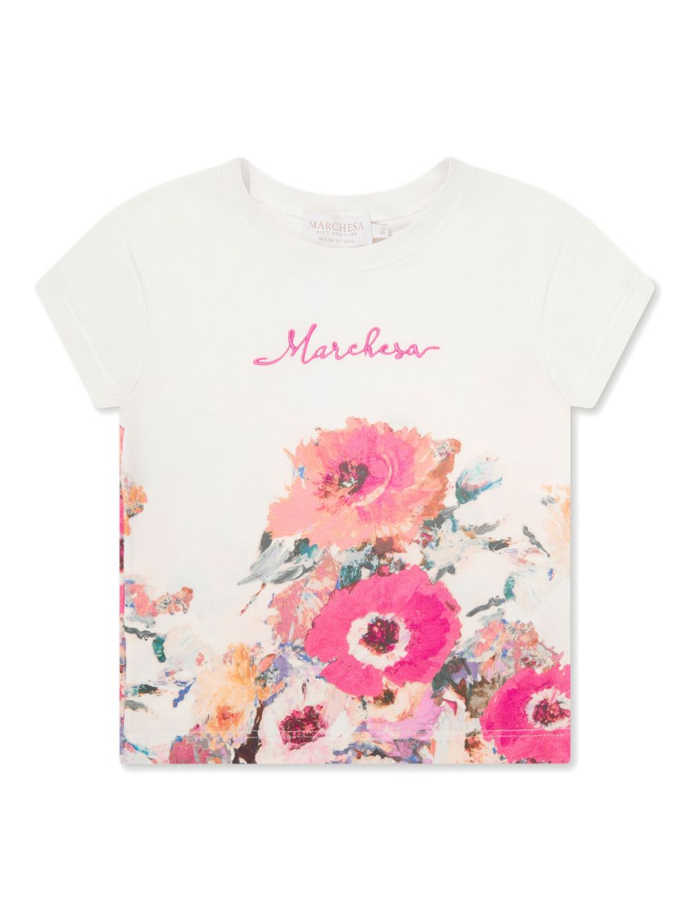 MARCHESA KIDS COUTURE logo刺绣花卉T恤 - 白色