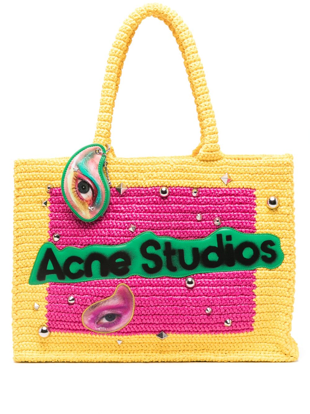 Acne Studios 拼色拉菲草托特包 - 粉色