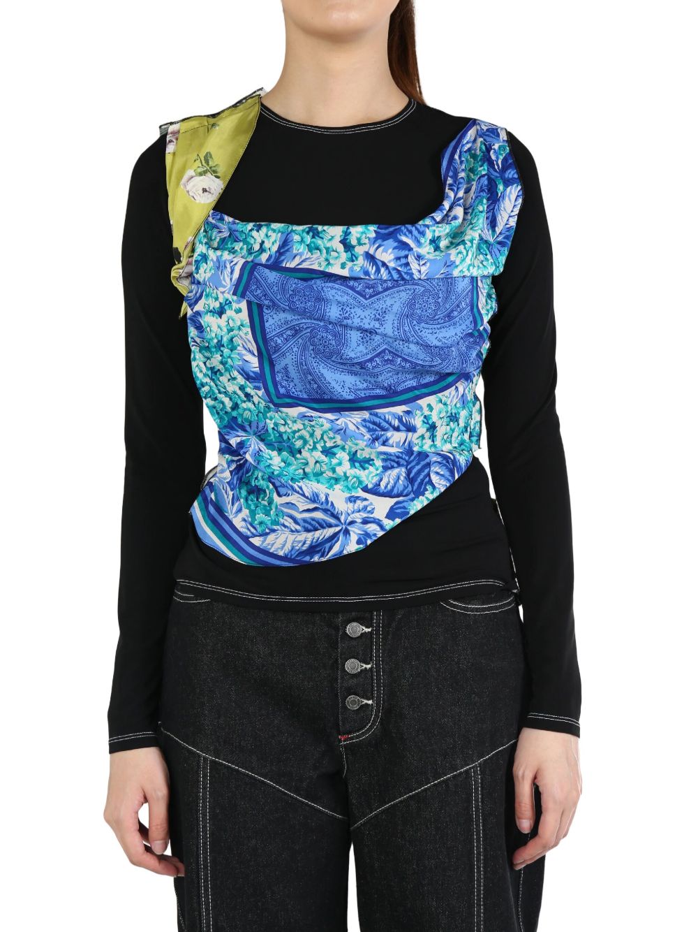Marine Serre upcycled silk-scarves top - 蓝色