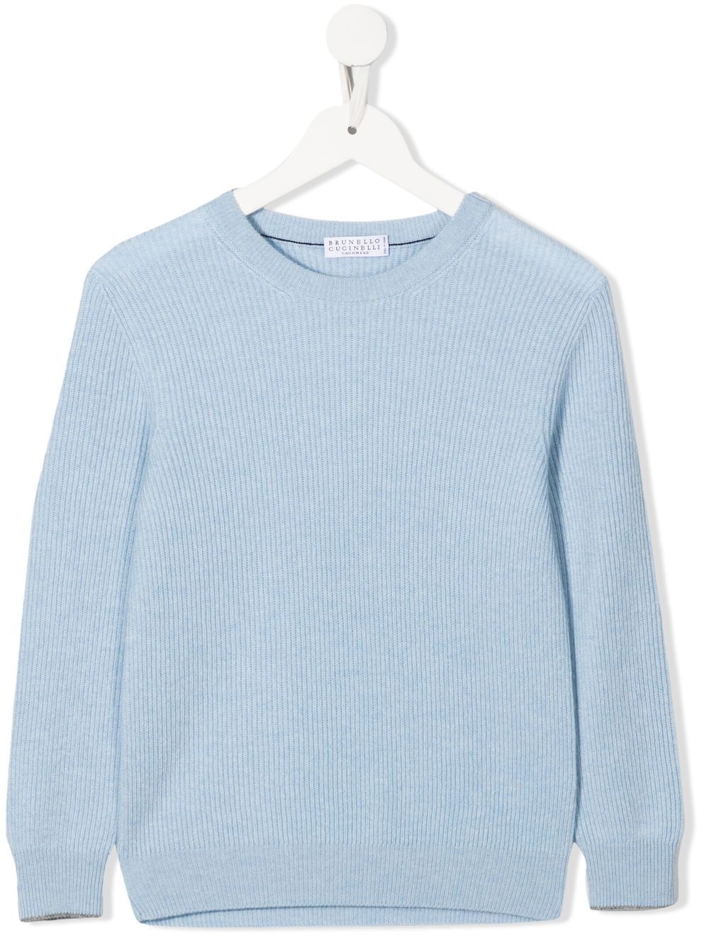 Brunello Cucinelli Kids 圆领羊绒毛衣 - 蓝色