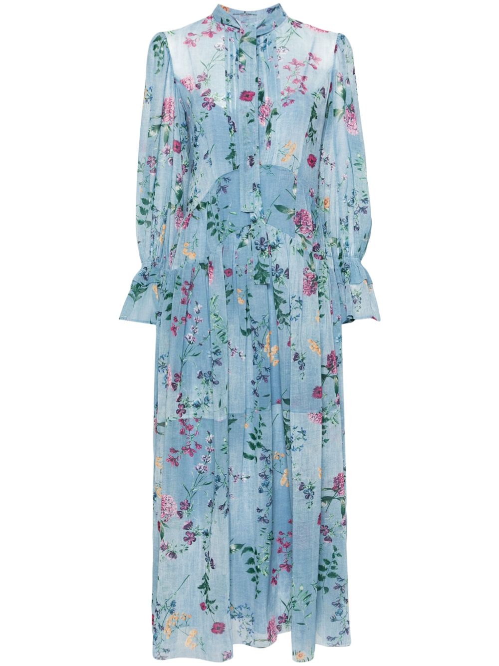Ermanno Scervino 花卉印花中长连衣裙 - 蓝色