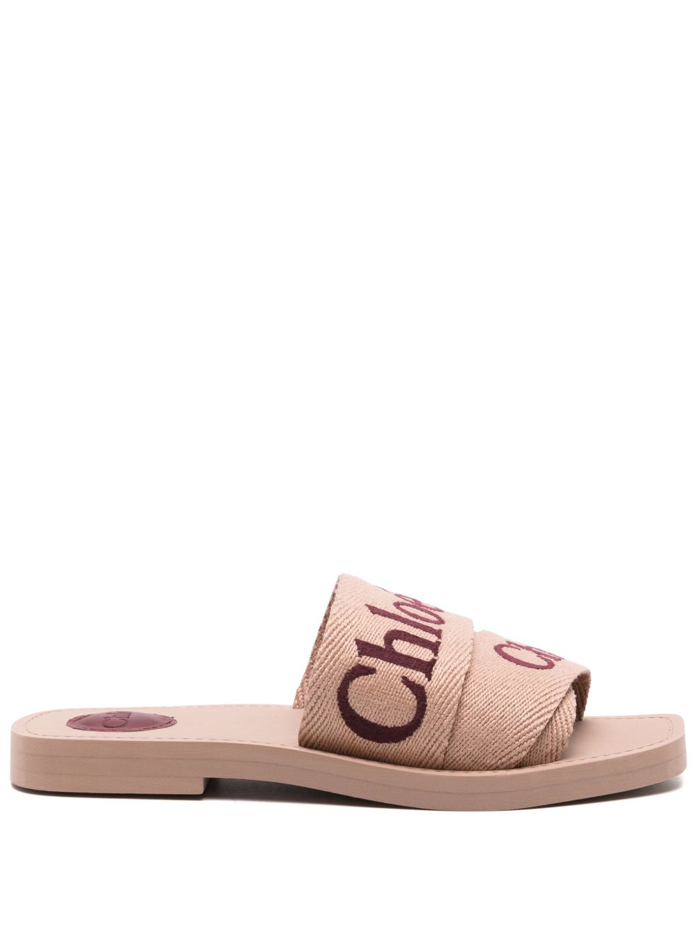 Chloé Woody logo刺绣拖鞋 - 中性色