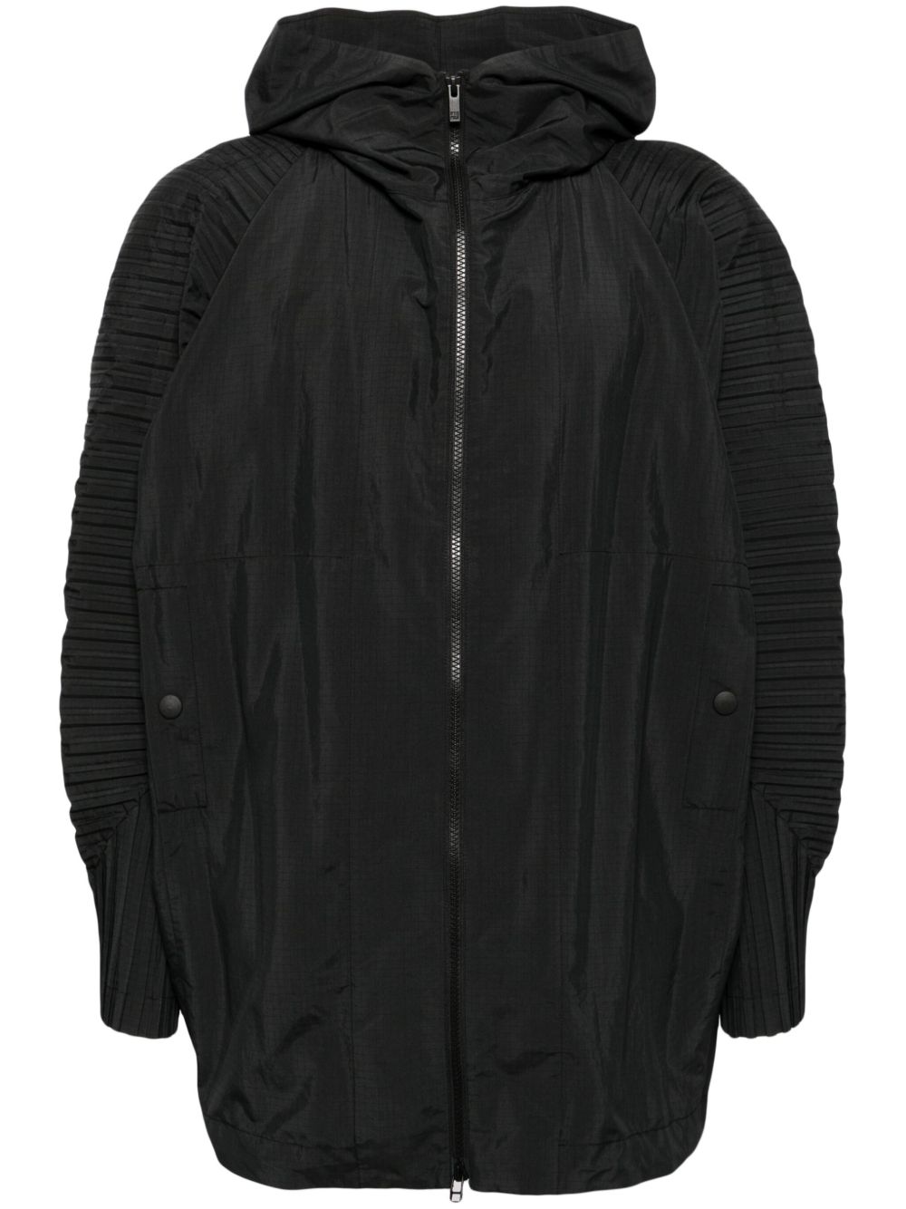 Homme Plissé Issey Miyake Cascade 褶饰连帽夹克 - 黑色