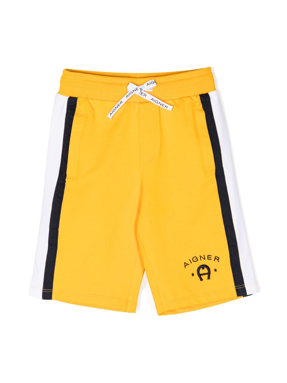 Aigner Kids logo刺绣抽绳运动短裤 - 黄色