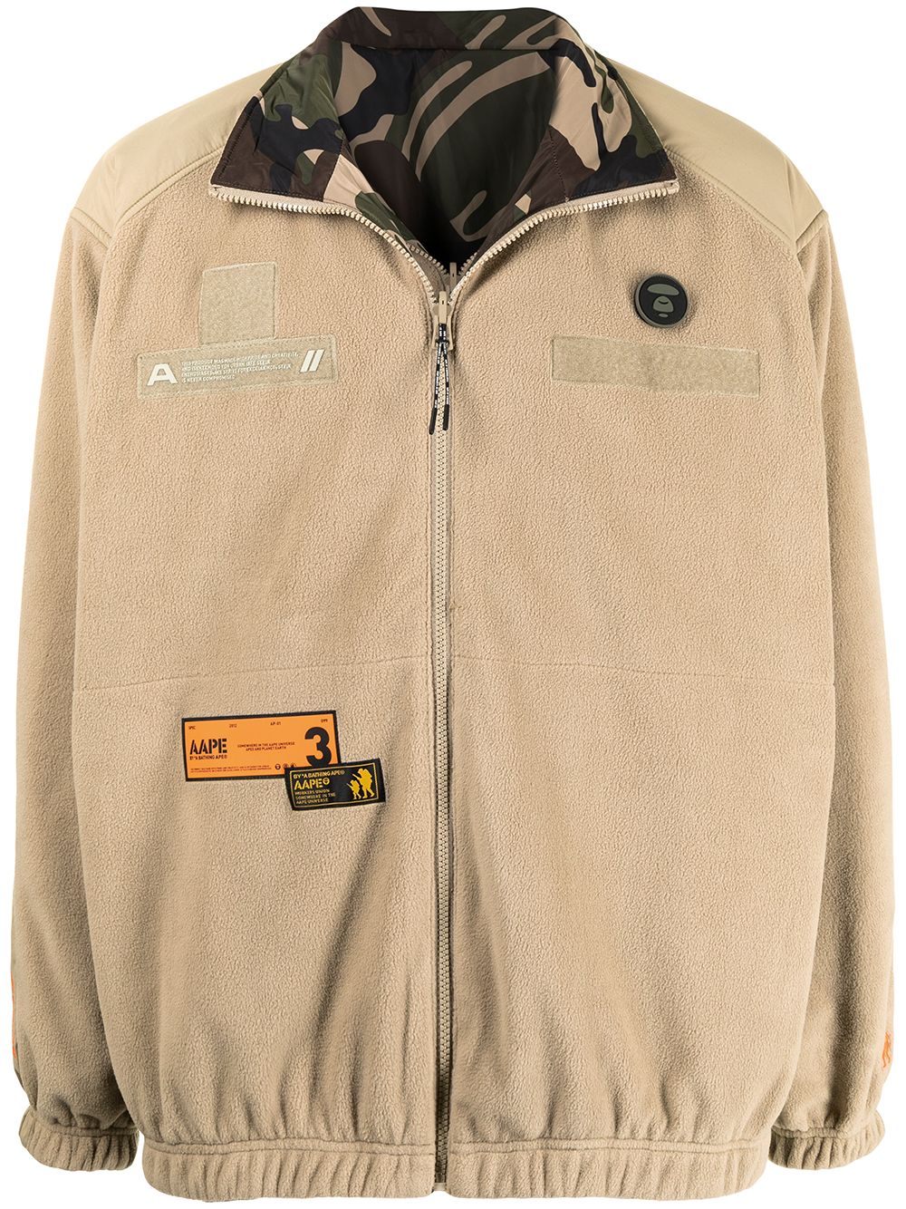 AAPE BY *A BATHING APE® 贴花拼接双面抓绒夹克 - 褐色