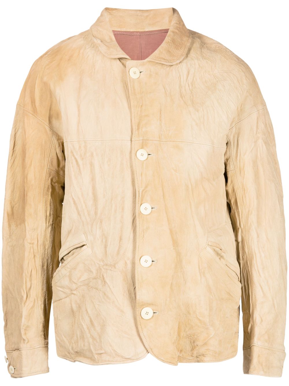 visvim 褶皱设计皮夹克 - 中性色