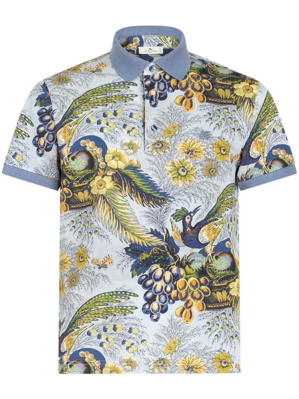 ETRO 花卉印花棉polo衫 - 蓝色