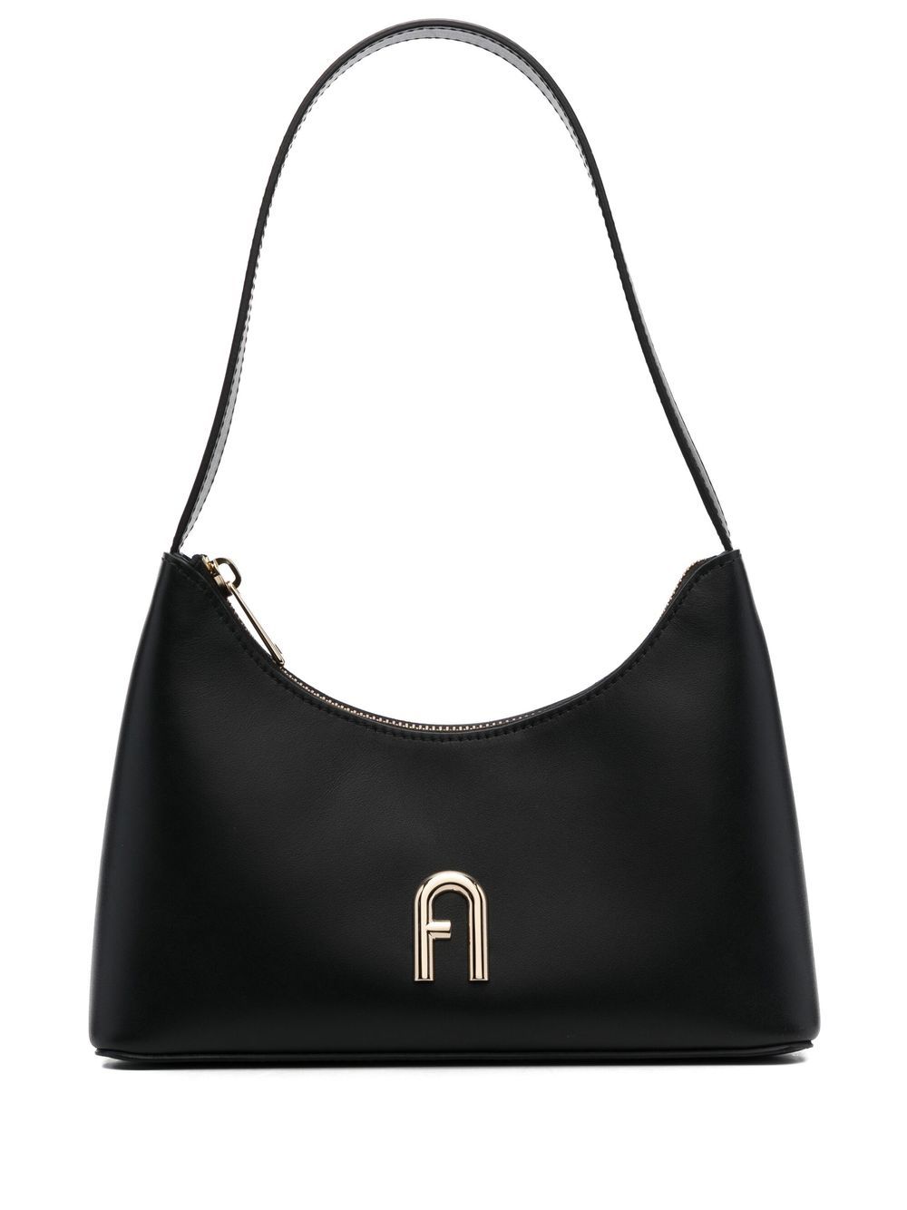Furla logo标牌皮质单肩包 - 黑色