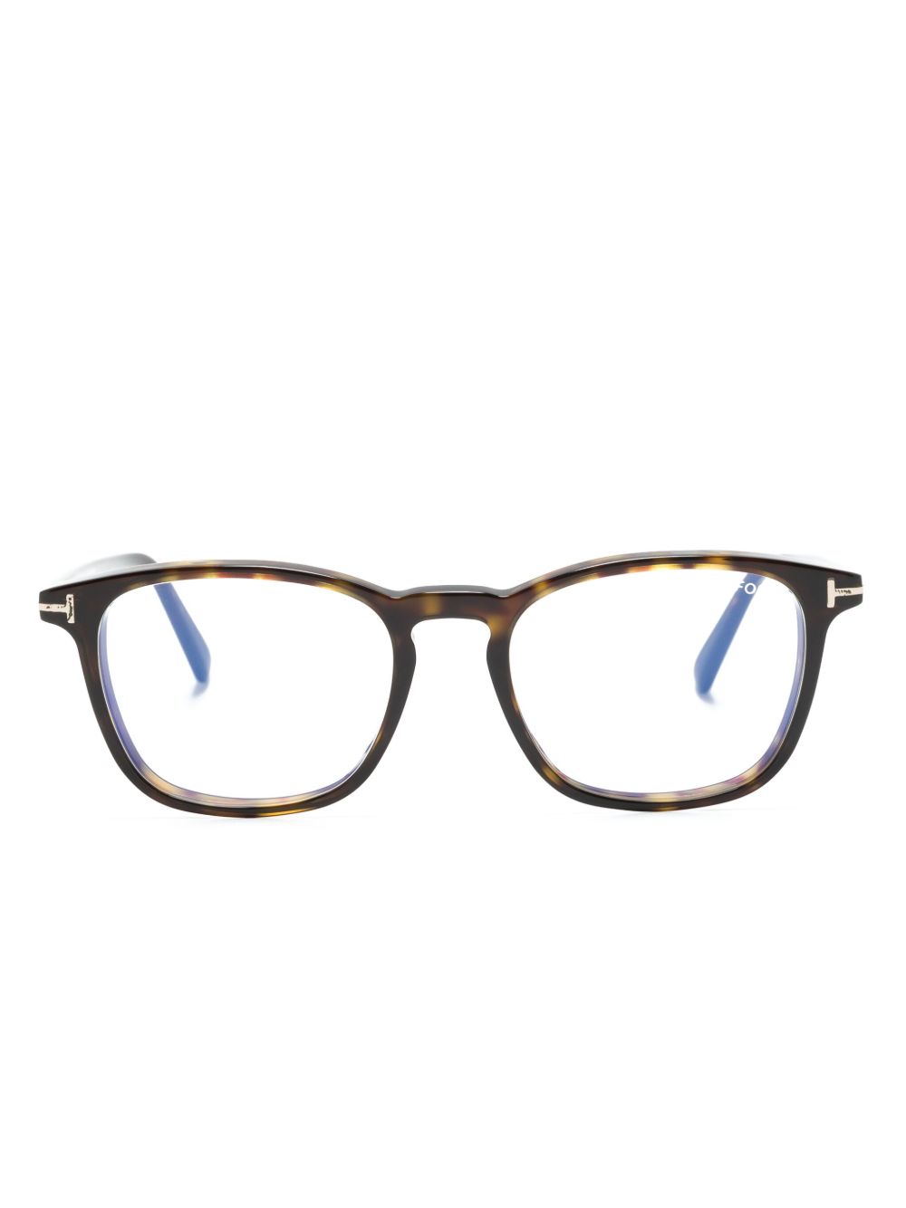 TOM FORD Eyewear 玳瑁纹方形镜框眼镜 - 褐色