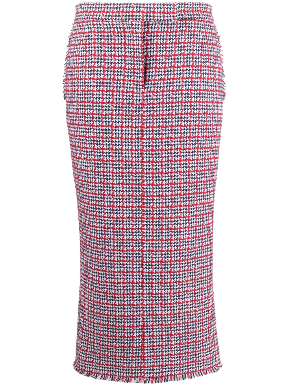 Thom Browne 格纹图案粗花呢中长半身裙 - 白色