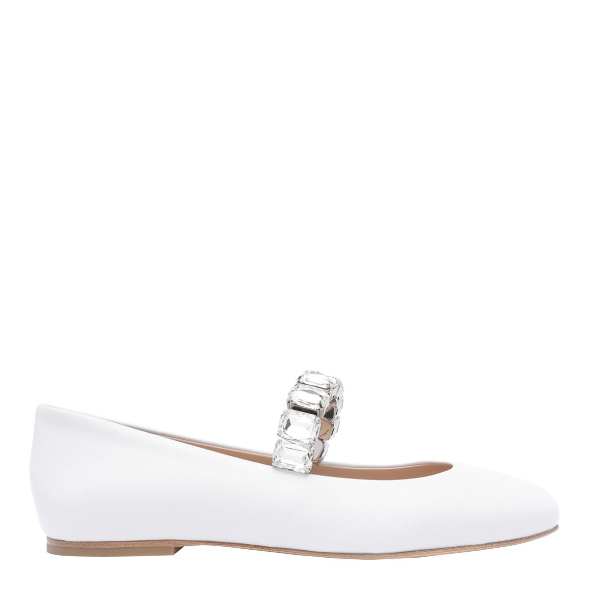 White Ballet Shoes With Crystal Embellishments In Leather Woman