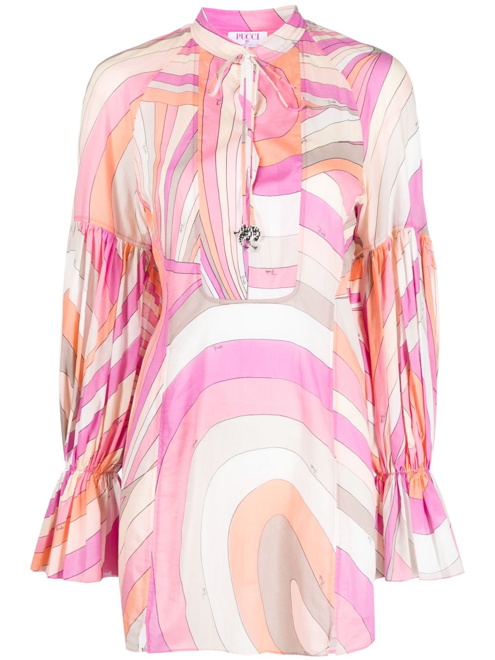 PUCCI Marmo 印花长袖棉迷你连衣裙 - 粉色