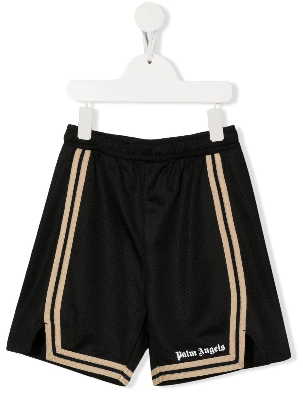 Palm Angels Kids logo印花侧条纹短裤 - 黑色