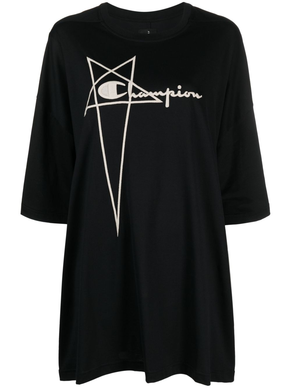 Rick Owens X Champion logo刺绣棉T恤 - 黑色