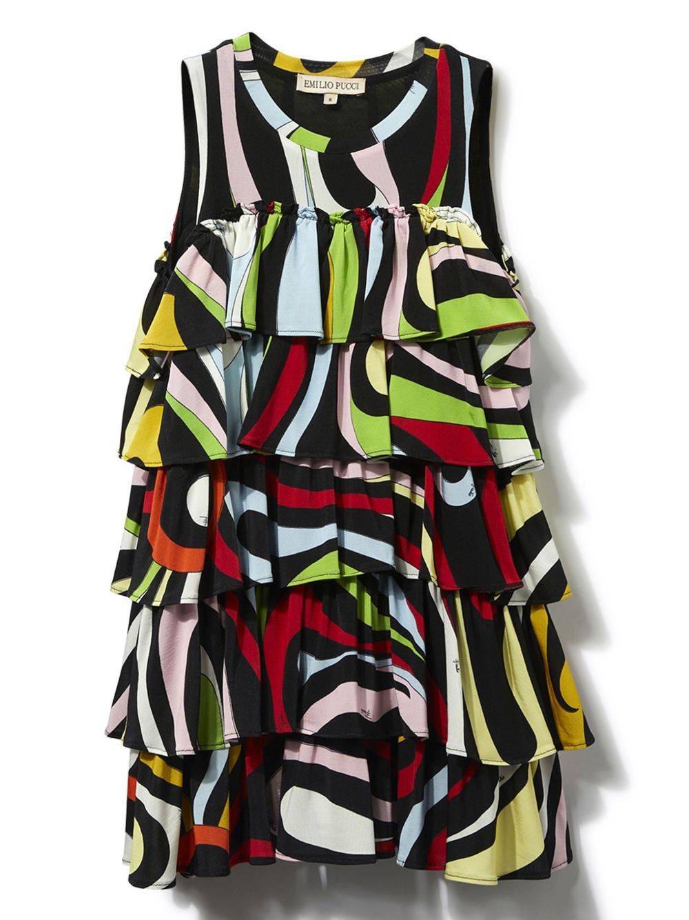 PUCCI Junior Marmo 印花荷叶边连衣裙 - 黑色