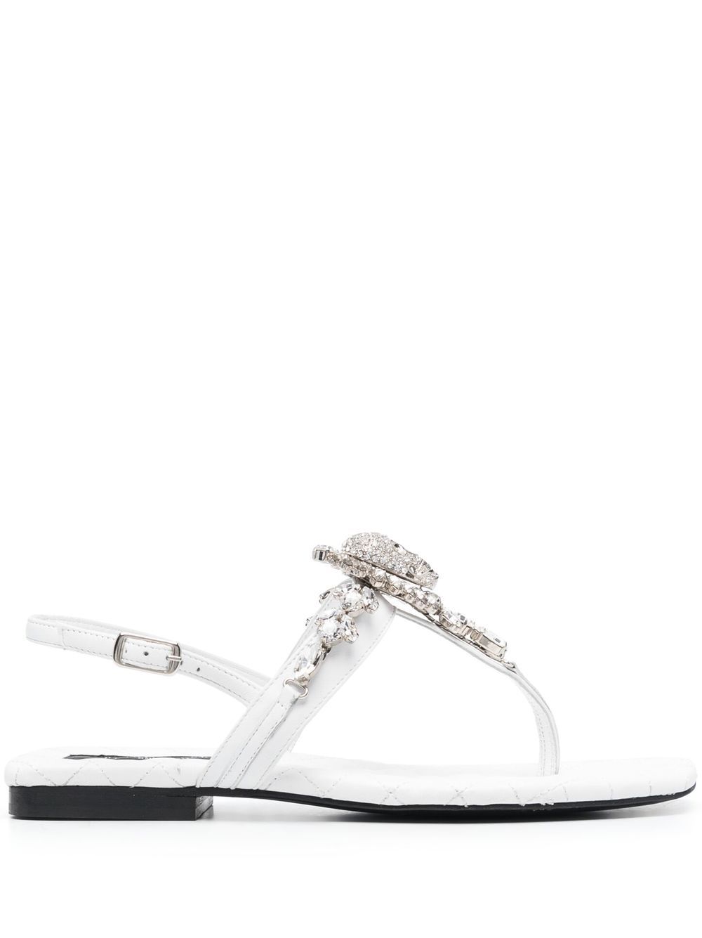 Philipp Plein 晶饰骷髅头平底凉鞋 - 白色