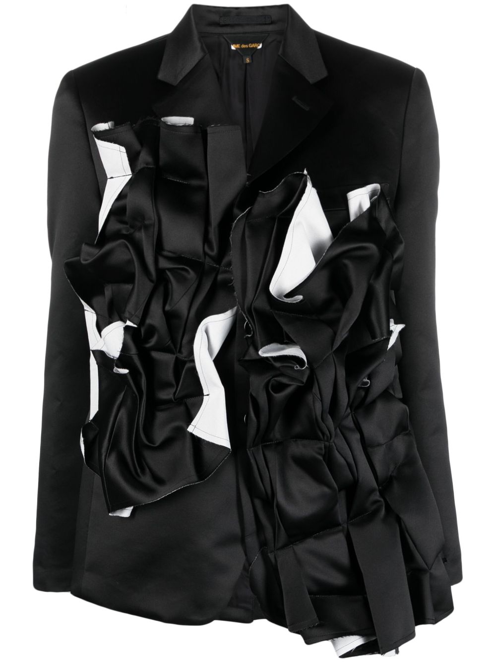 Comme Des Garçons 缎面褶饰拼接西装夹克 - 黑色