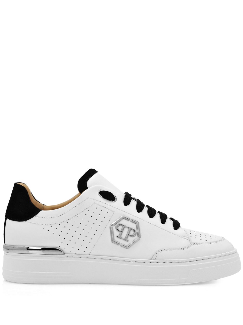Philipp Plein 经典logo皮质运动鞋 - 白色