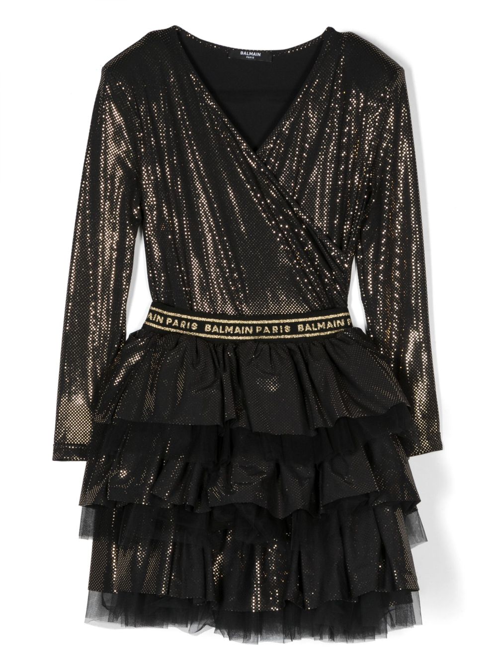 Balmain Kids logo腰身裹身式连衣裙 - 黑色