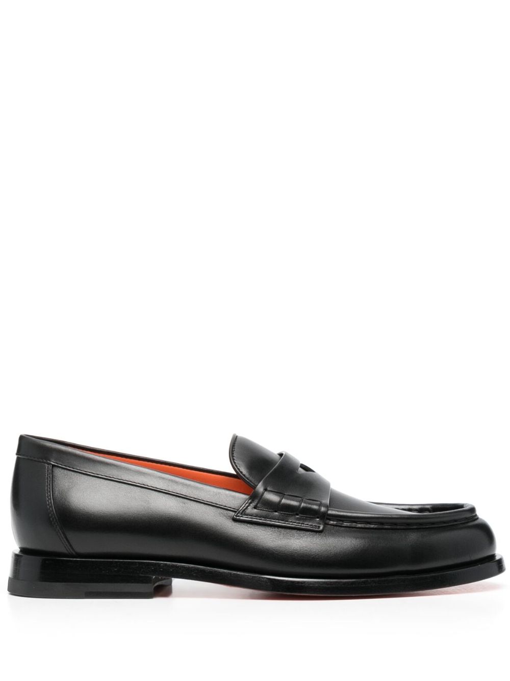 Santoni 皮质平底乐福鞋 - 黑色