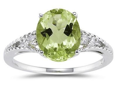 Oval Cut Peridot & Diamond Ring in 14k White Gold