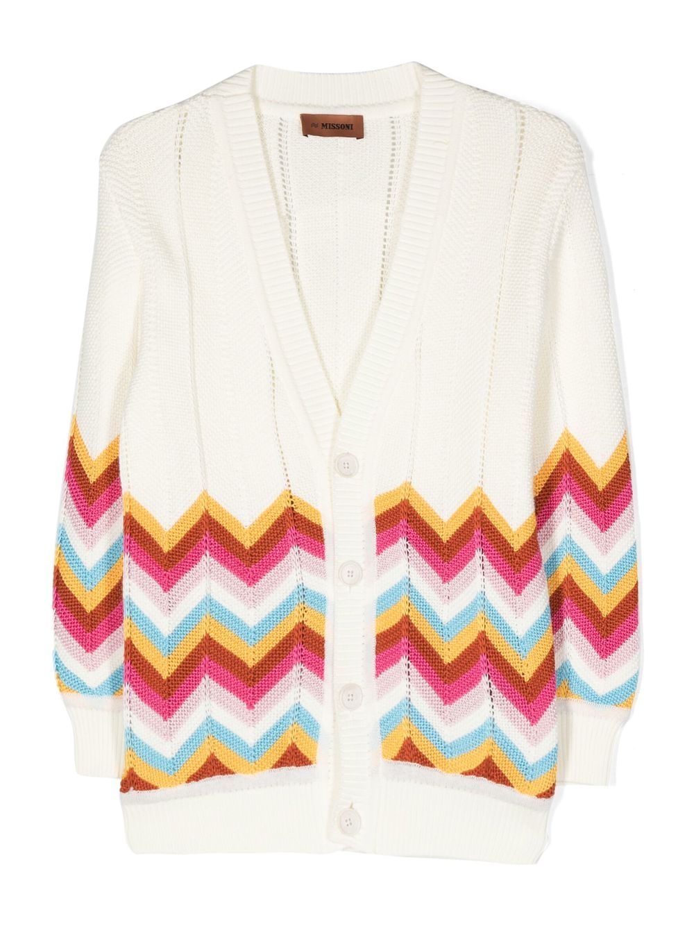 Missoni Kids Z字形图案印花V领开衫 - 中性色