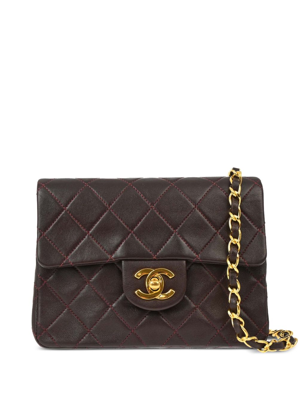 CHANEL Pre-Owned Classic Square Flap 迷你单肩包（1990年典藏款） - 褐色