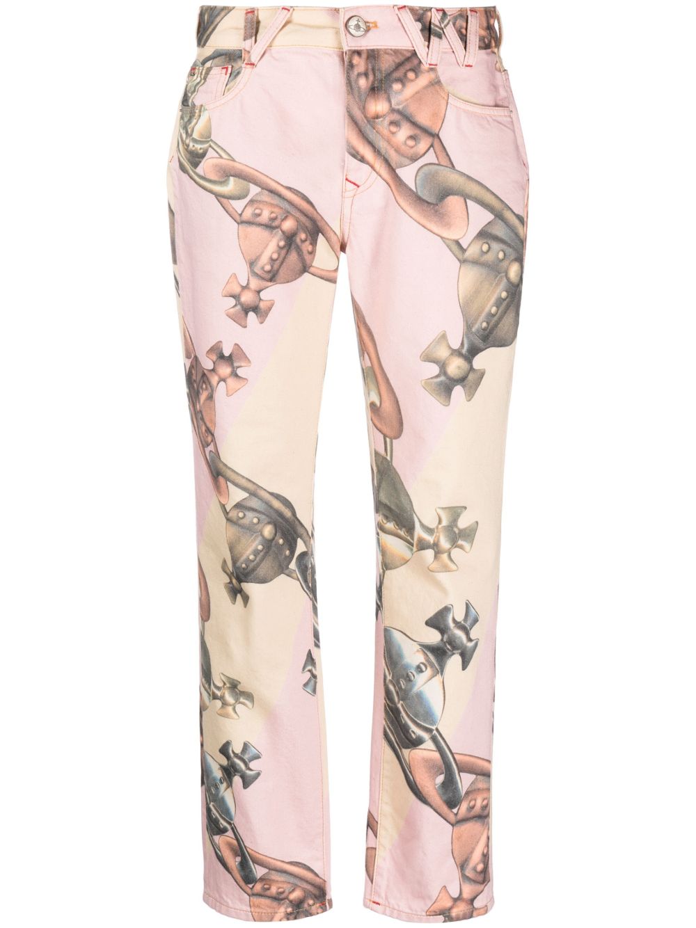 Vivienne Westwood Harris logo印花棉牛仔裤 - 粉色