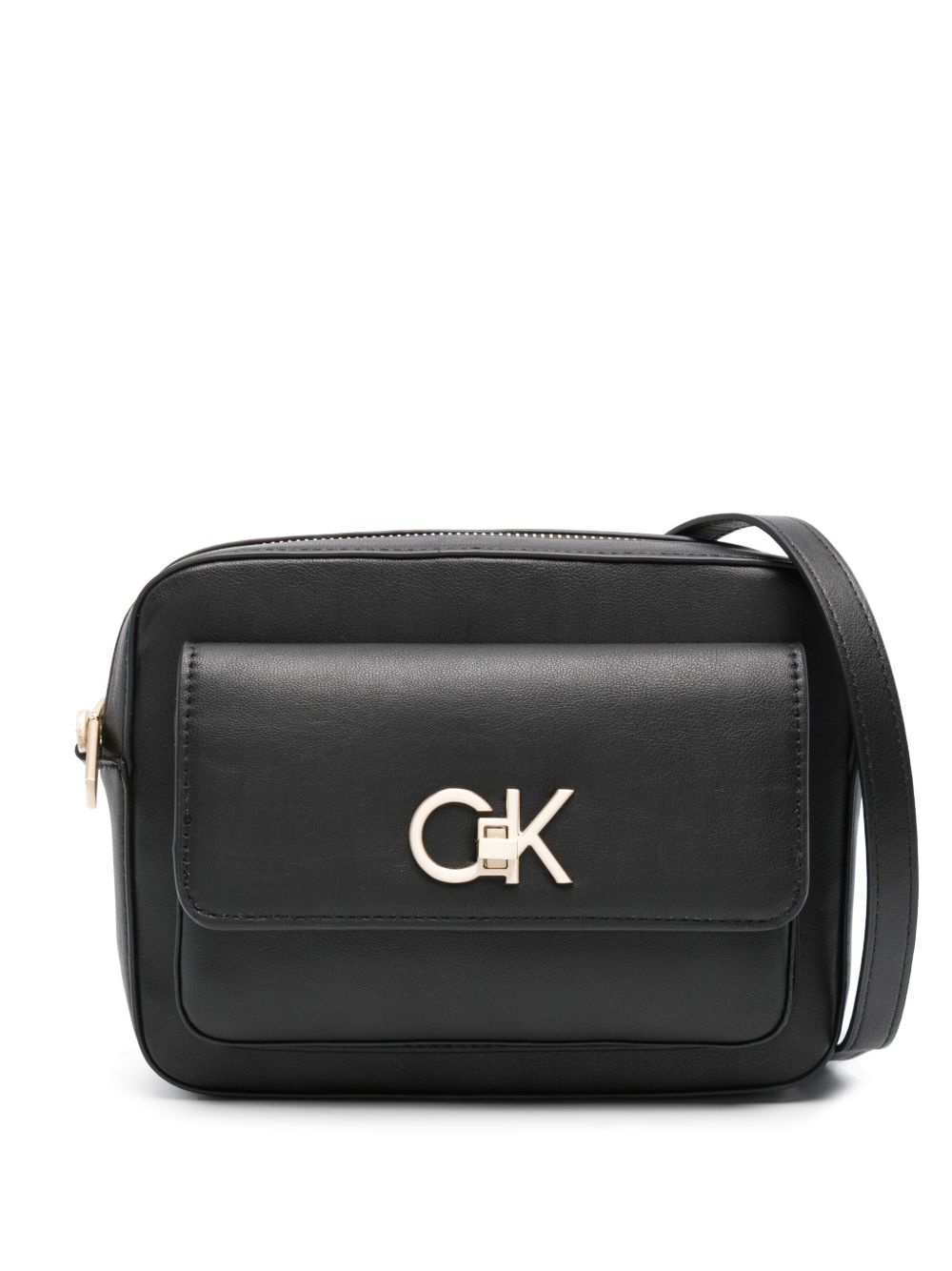 Calvin Klein logo标牌人造皮革斜挎包 - 黑色