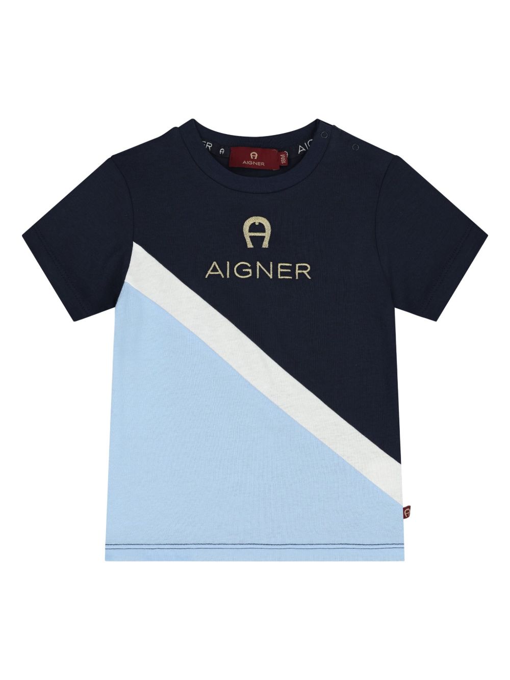 Aigner Kids logo刺绣T恤 - 蓝色
