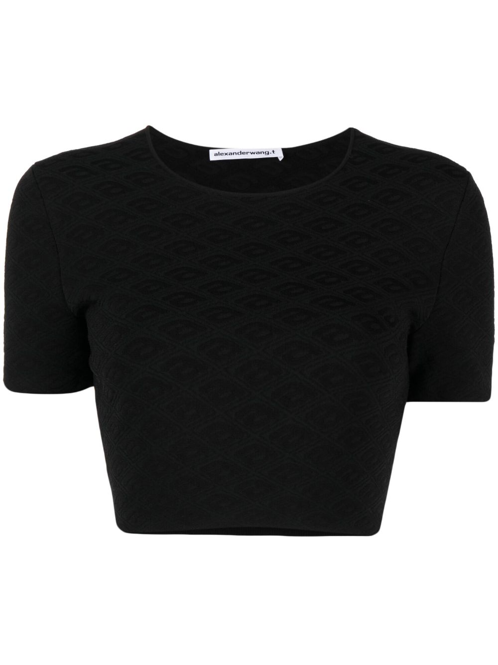 Alexander Wang 经典logo提花短款T恤 - 黑色