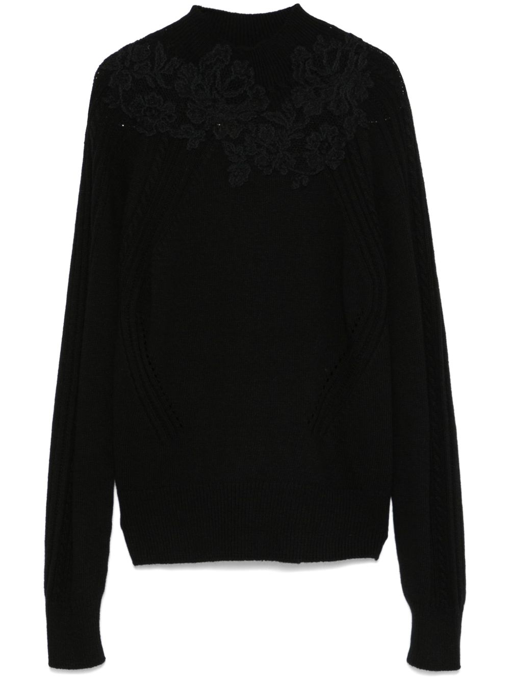 Ermanno Scervino 蕾丝刺绣毛衣 - 黑色