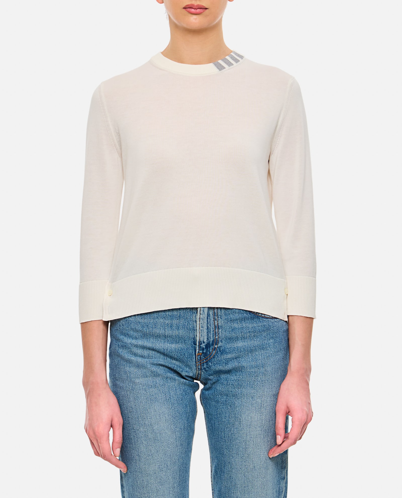 Thom Browne Jersey Stitch 3/4 Sleeve Crew Neck Pullover