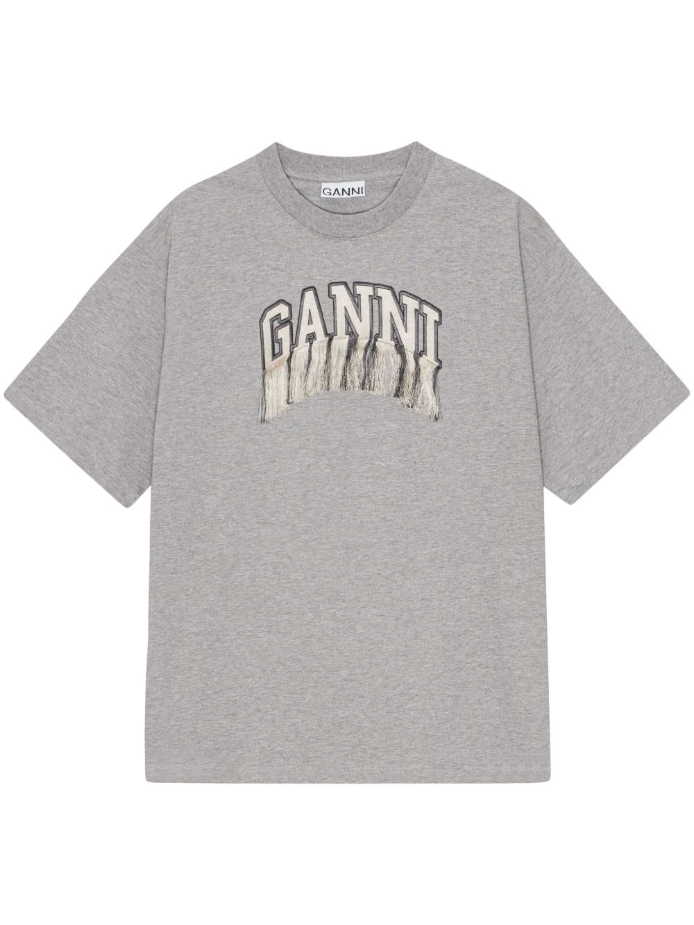 GANNI 流苏logo贴花T恤 - 灰色