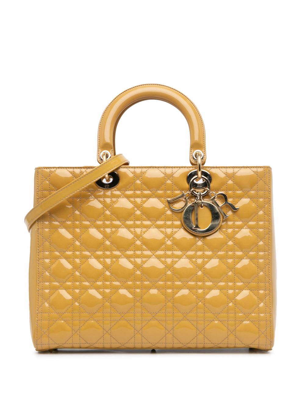 Christian Dior Pre-Owned Large Patent Cannage Lady Dior 斜挎包（2013年典藏款） - 黄色